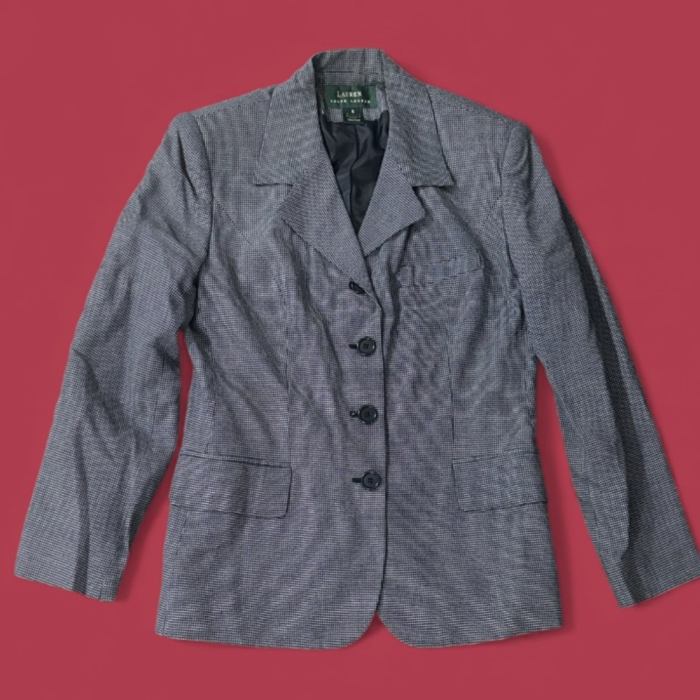 Ralph Lauren Blue & White Micro Check Women’s Vintage Classic Blazer Size 8